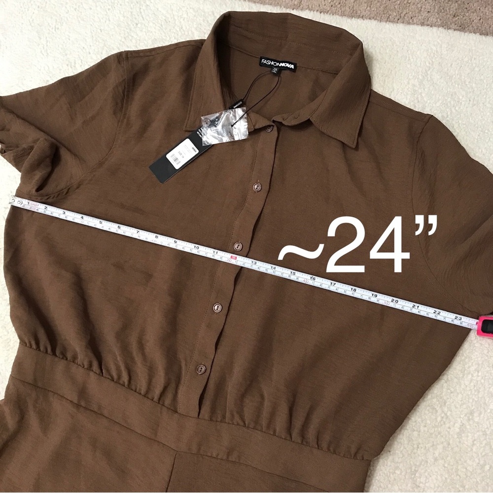 Fashion Nova Wide Leg Jumpsuit Short Sleeve Chocolate Brown Size 1X - Picture 8 of 16